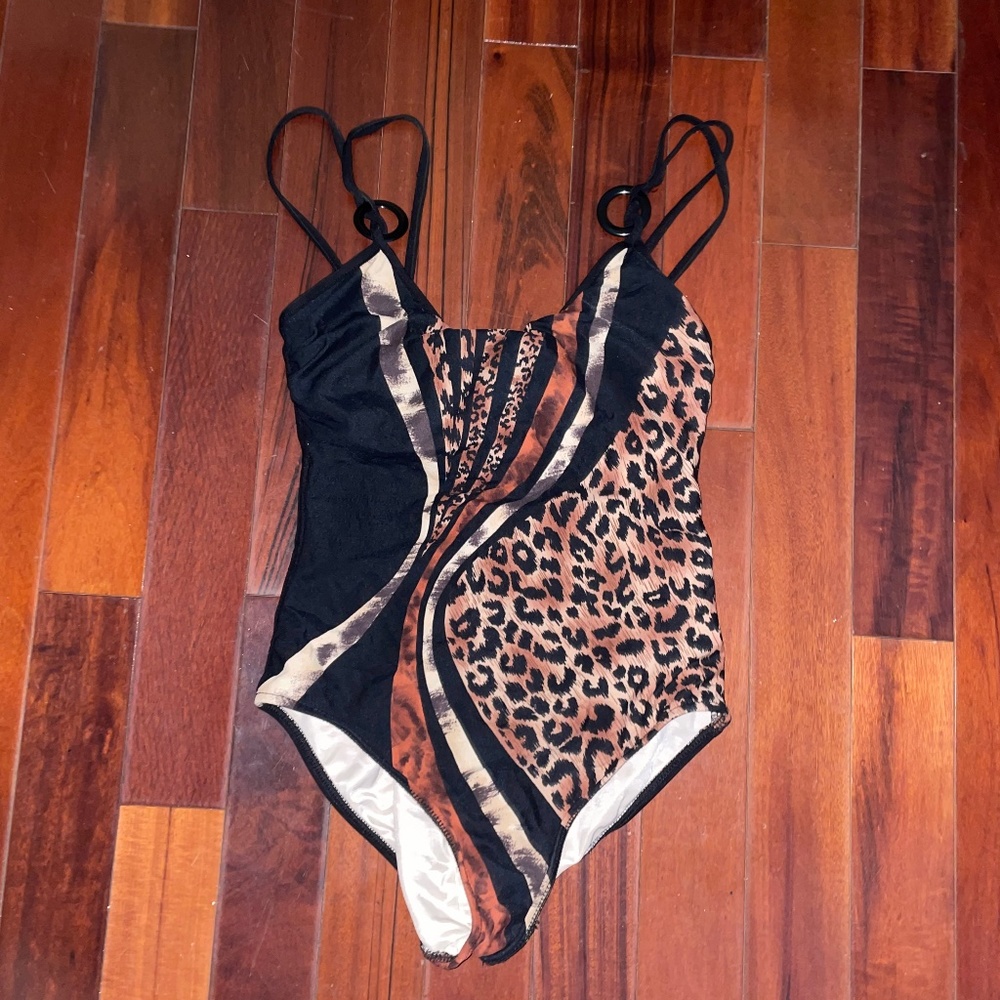 Carol wior vintage bathing suit cheetah black brown size 12
